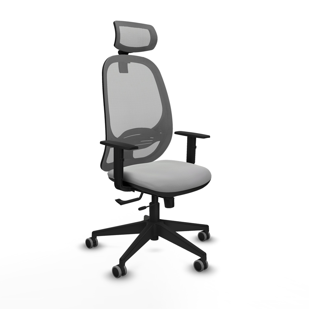 Cilanco traslack malla gris similpiel gris claro brazos 1D base piramidal cabecero 2D ruedas 65mm engomadas
