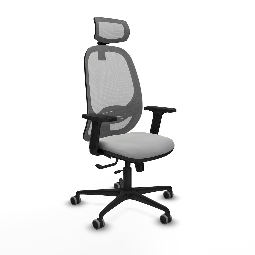 Cilanco traslack malla gris similpiel gris claro brazos 2D base nailon cabecero 2D ruedas 65mm engomadas