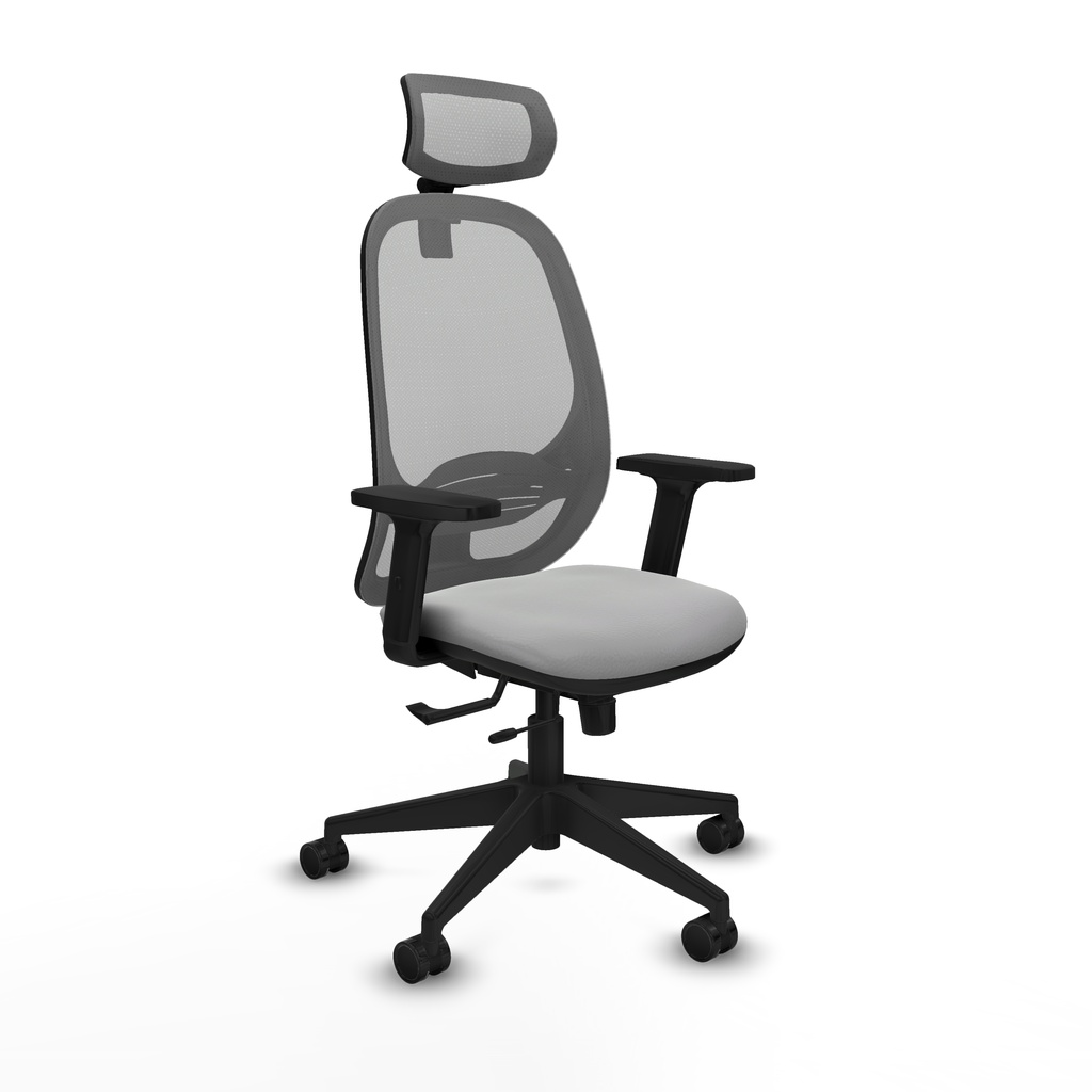 Cilanco traslack malla gris similpiel gris claro brazos 2D base piramidal cabecero 2D ruedas 65mm nailon