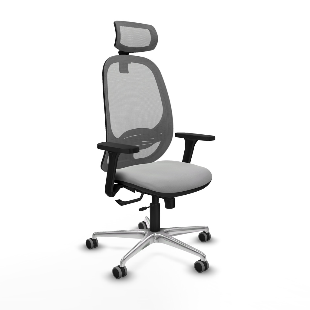 Cilanco traslack malla gris similpiel gris claro brazos 3D base aluminio cabecero 2D ruedas 65mm engomadas