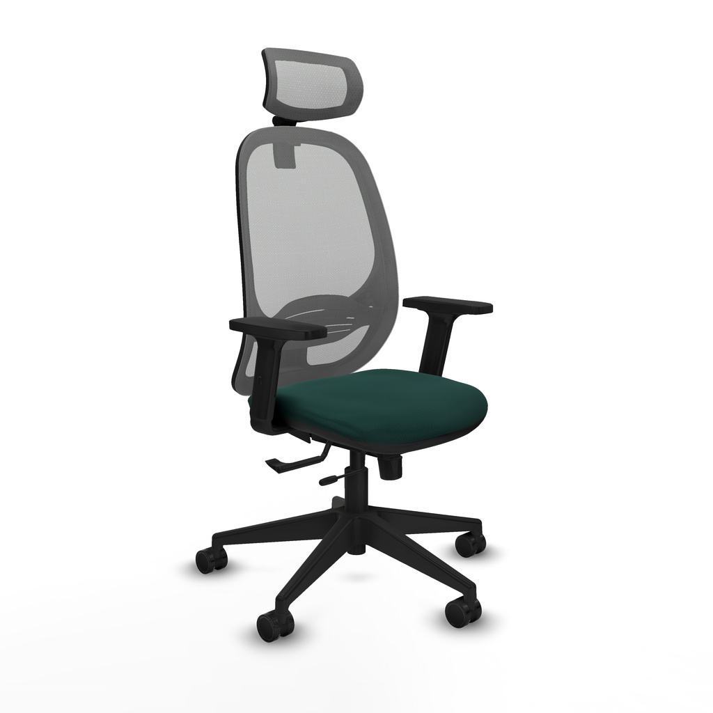 Cilanco traslack malla gris similpiel verde botella brazos 2D base piramidal cabecero 2D ruedas 65mm nailon