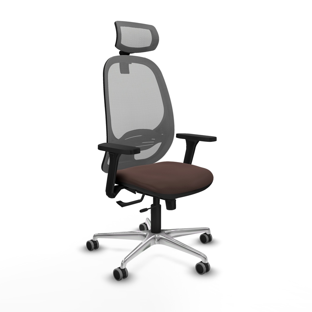Cilanco traslack malla gris similpiel marrón oscuro brazos 3D base aluminio cabecero 2D ruedas 65mm engomadas