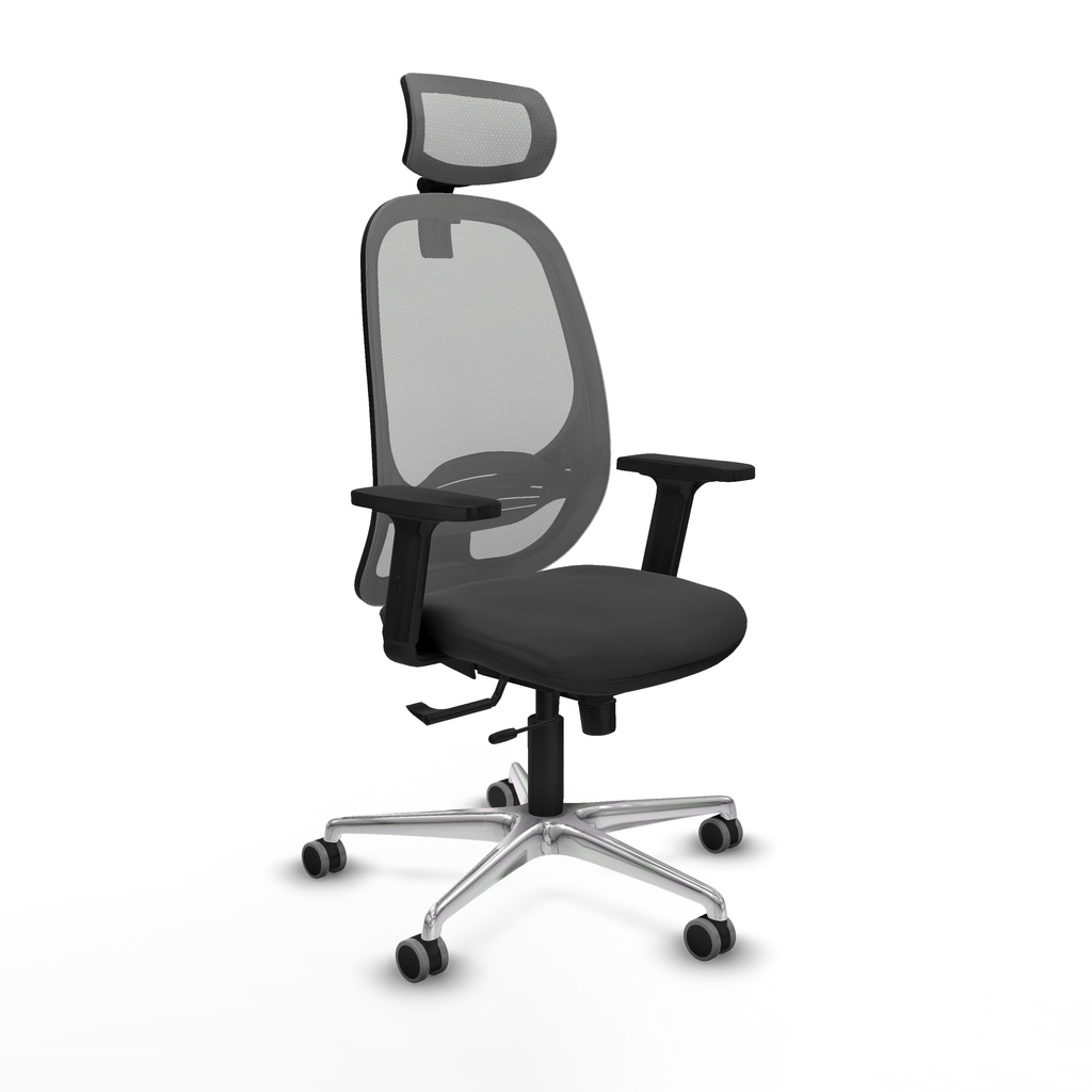 Cilanco traslack malla gris similpiel gris oscuro brazos 2D base aluminio cabecero 2D ruedas 65mm engomadas