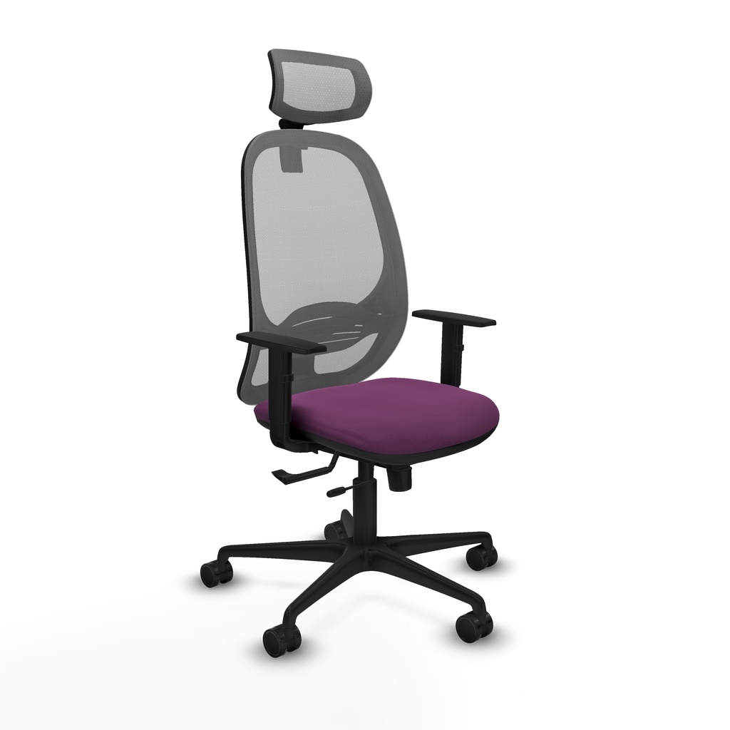 Cilanco traslack malla gris similpiel morado brazos 1D base nailon cabecero 2D ruedas 65mm nailon
