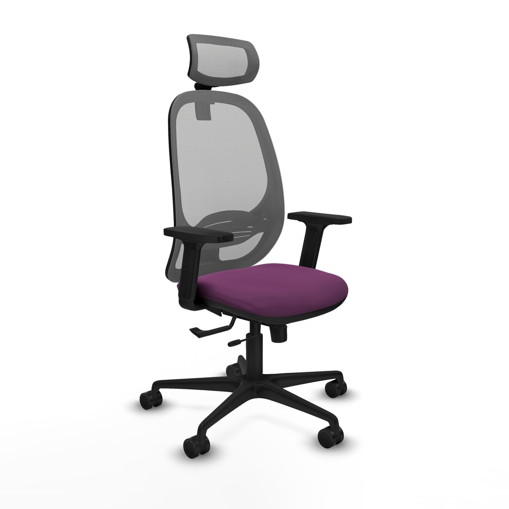 Cilanco traslack malla gris similpiel morado brazos 2D base nailon cabecero 2D ruedas 65mm nailon