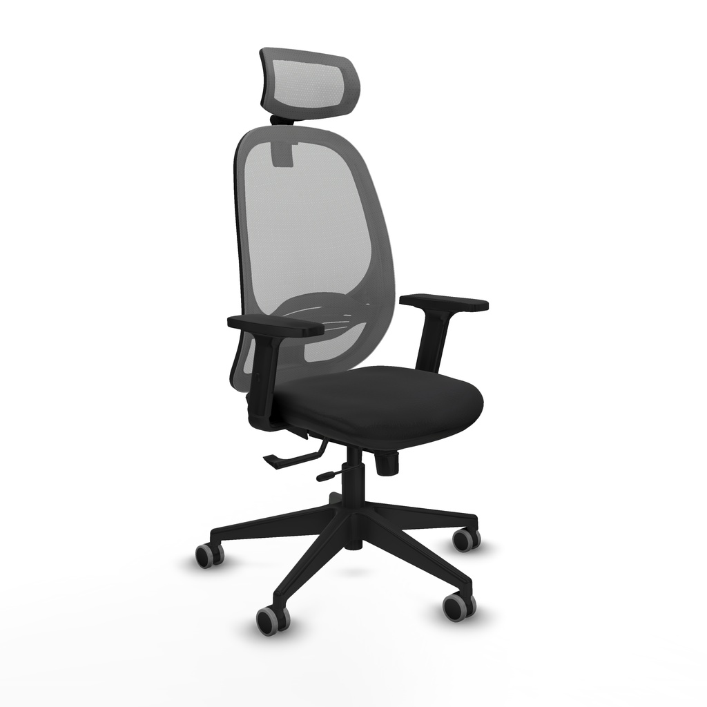 Cilanco traslack malla gris similpiel negro brazos 2D base piramidal cabecero 2D ruedas 65mm engomadas