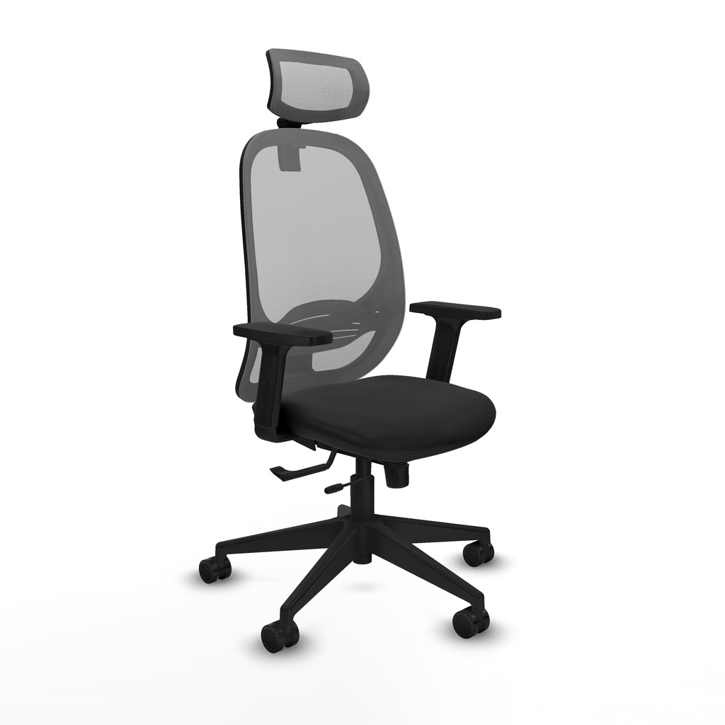 Cilanco traslack malla gris similpiel negro brazos 2D base piramidal cabecero 2D ruedas 65mm nailon