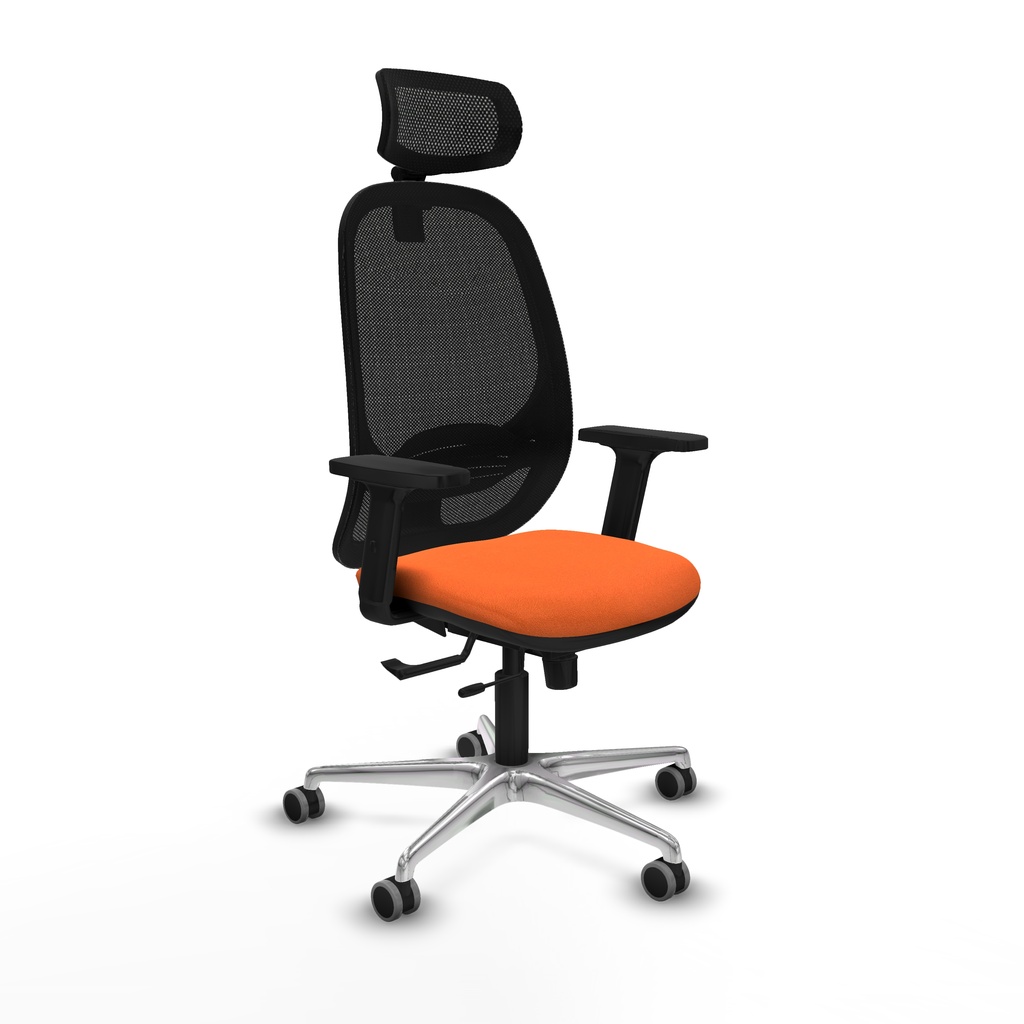 Cilanco traslack malla negra bali naranja brazos 2D base aluminio cabecero 2D ruedas 65mm engomadas