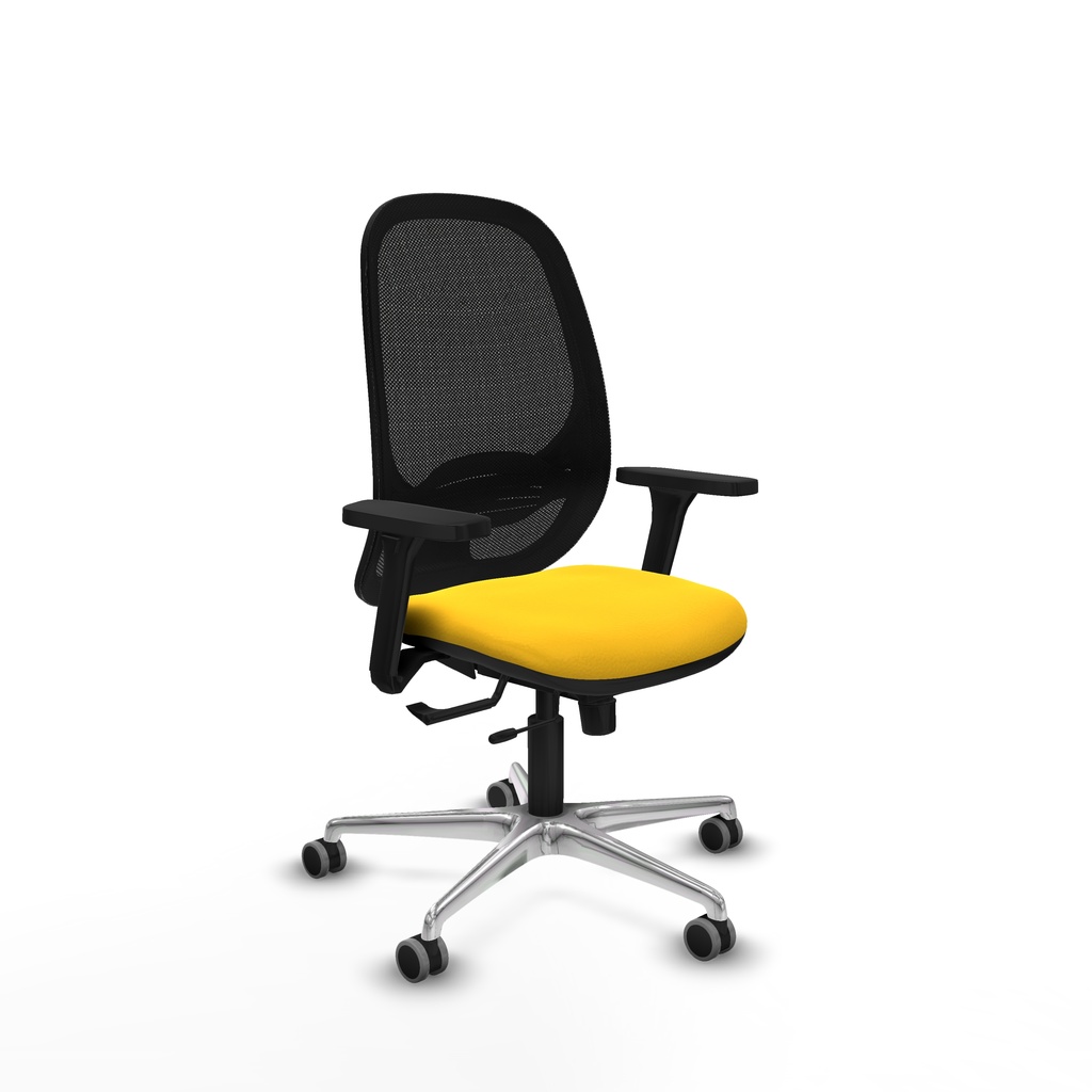 Cilanco traslack malla negra similpiel amarillo brazos 3D base aluminio ruedas 65mm engomadas