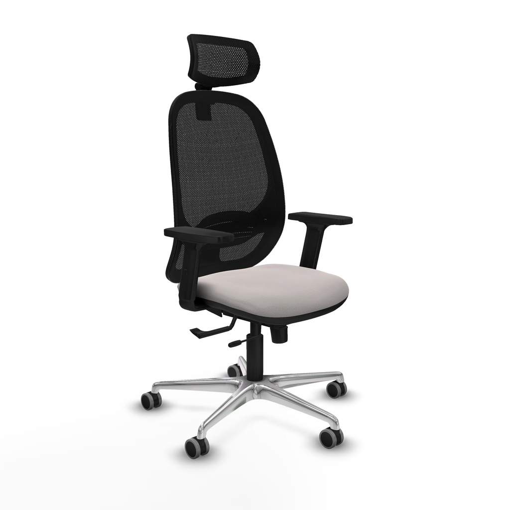 Cilanco traslack malla negra similpiel blanco brazos 2D base aluminio cabecero 2D ruedas 65mm engomadas