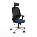 Cilanco traslack malla negra similpiel azul marino brazos 2D base aluminio cabecero 2D ruedas 65mm engomadas