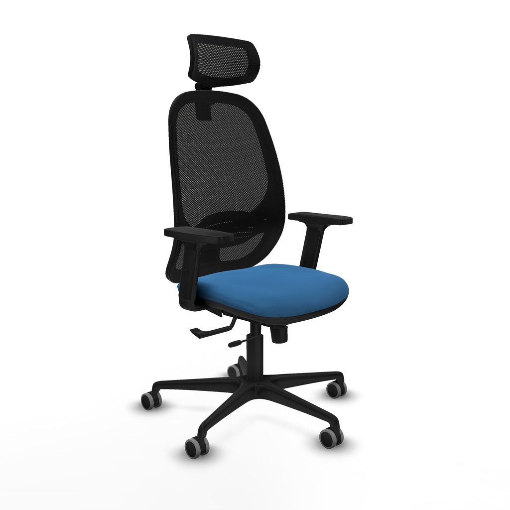 Cilanco traslack malla negra similpiel azul claro brazos 2D base nailon cabecero 2D ruedas 65mm engomadas