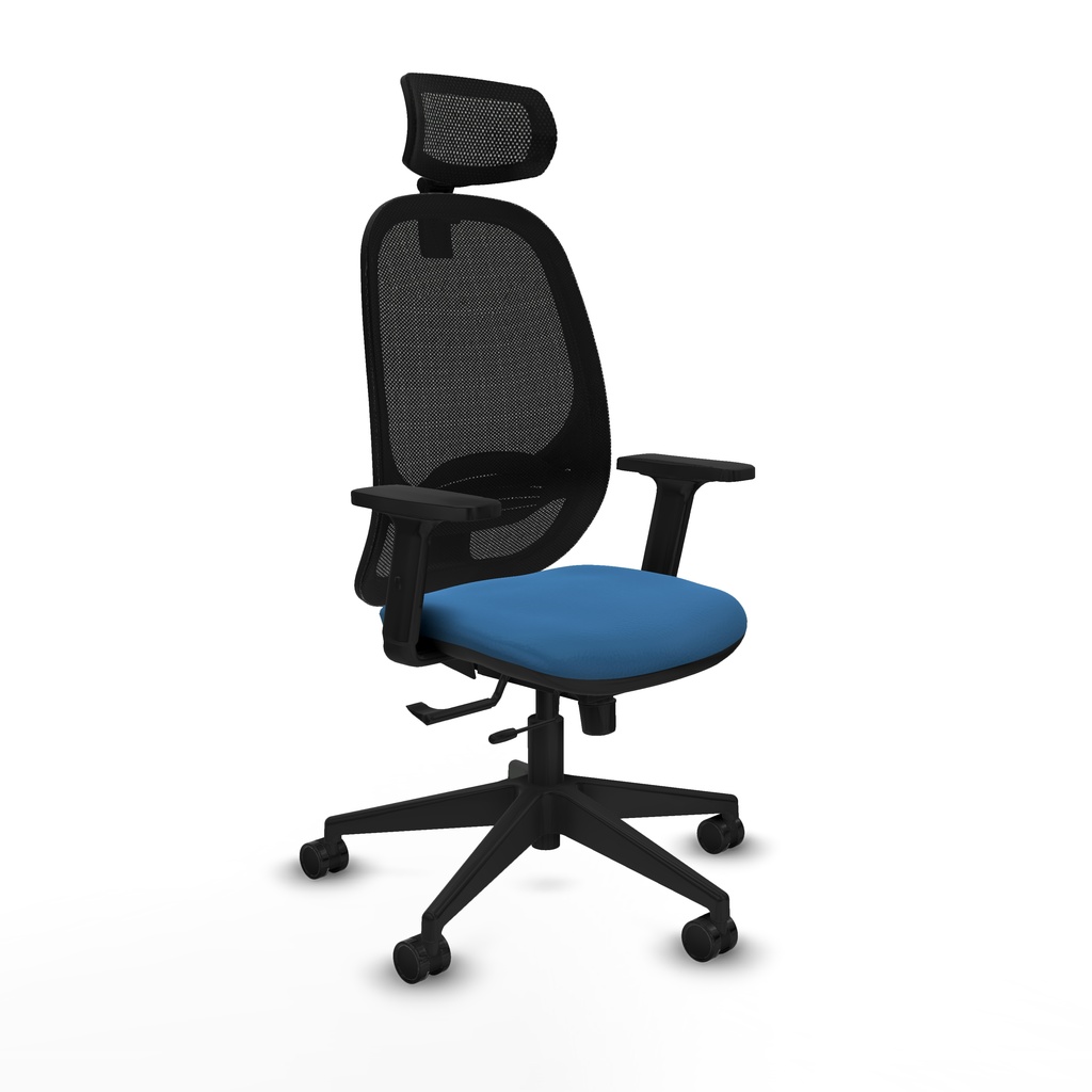 Cilanco traslack malla negra similpiel azul claro brazos 2D base piramidal cabecero 2D ruedas 65mm nailon