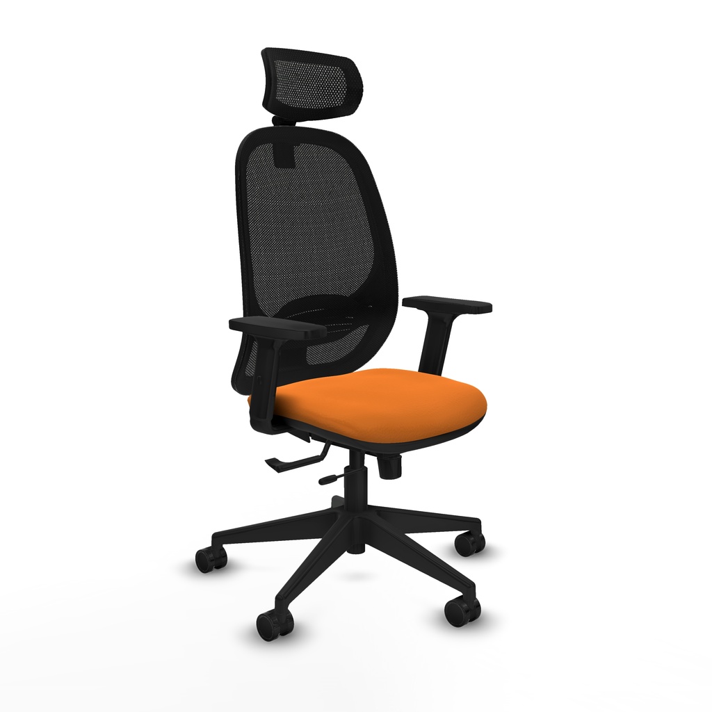 Cilanco traslack malla negra similpiel naranja brazos 2D base piramidal cabecero 2D ruedas 65mm nailon