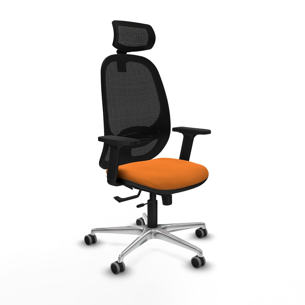 Cilanco traslack malla negra similpiel naranja brazos 2D base aluminio cabecero 2D ruedas 65mm engomadas