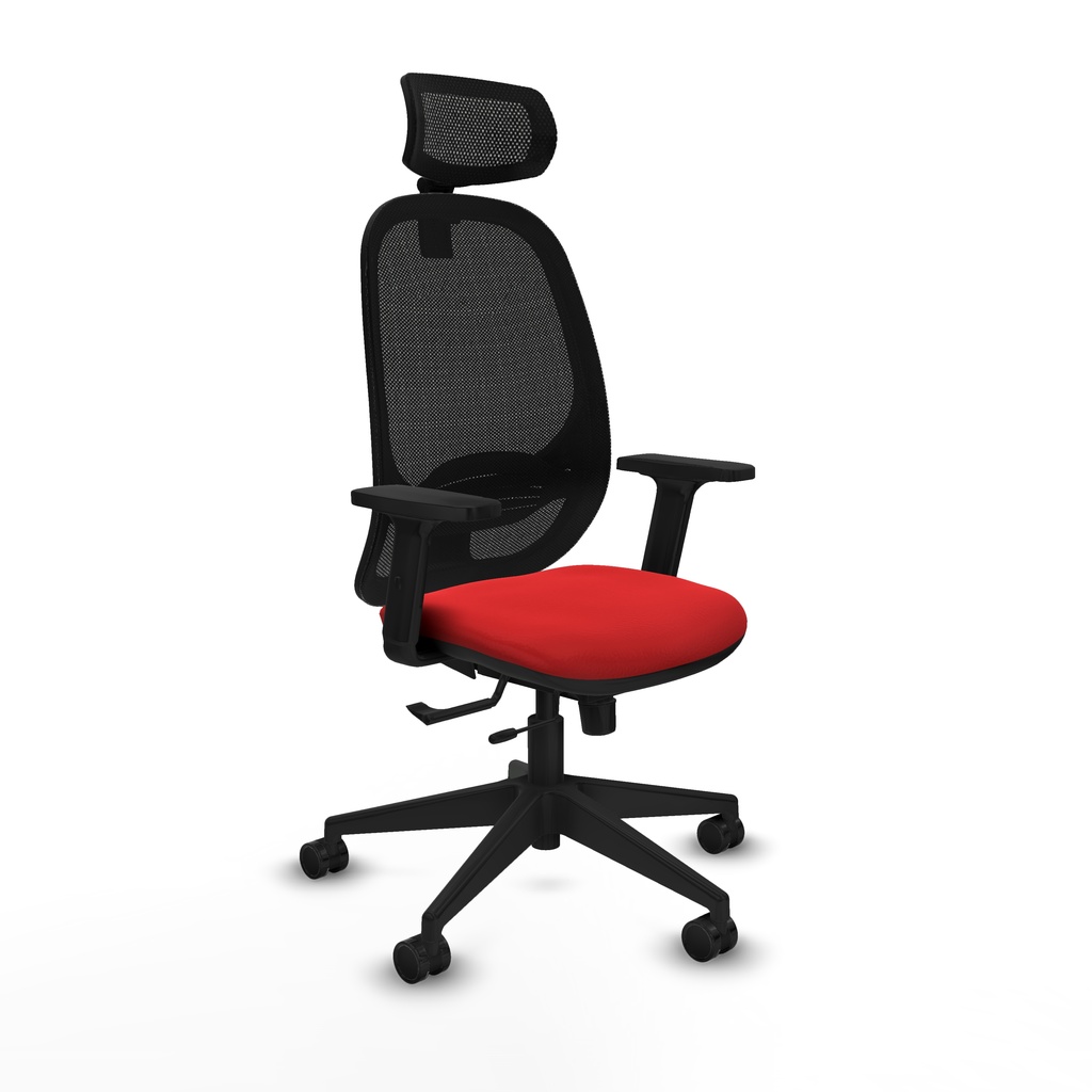 Cilanco traslack malla negra similpiel rojo brazos 2D base piramidal cabecero 2D ruedas 65mm nailon