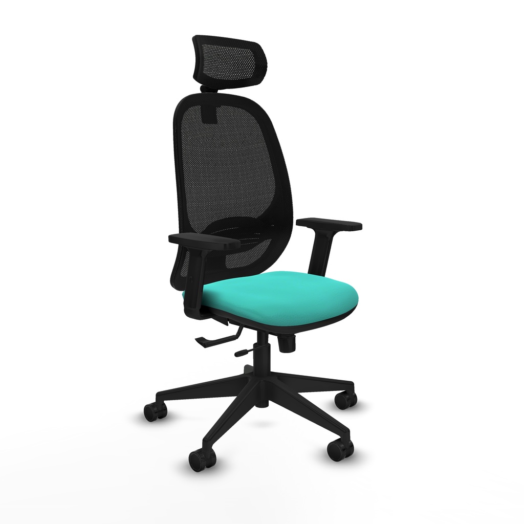 Cilanco traslack malla negra similpiel turquesa brazos 2D base piramidal cabecero 2D ruedas 65mm nailon