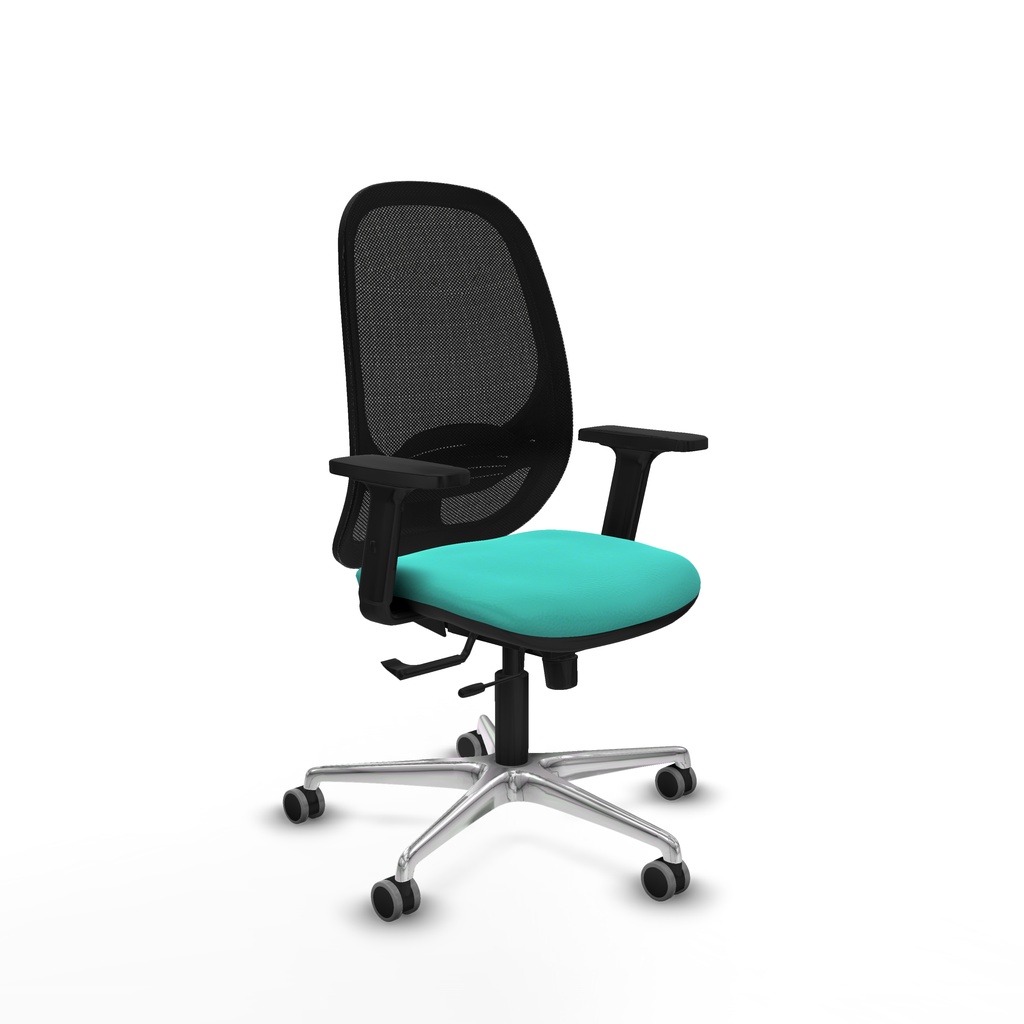 Cilanco traslack malla negra similpiel turquesa brazos 2D base aluminio ruedas 65mm engomadas
