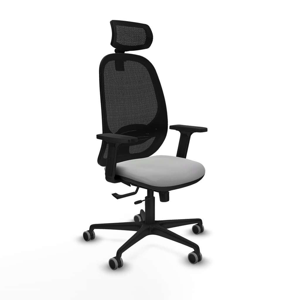 Cilanco traslack malla negra similpiel gris claro brazos 2D base nailon cabecero 2D ruedas 65mm engomadas