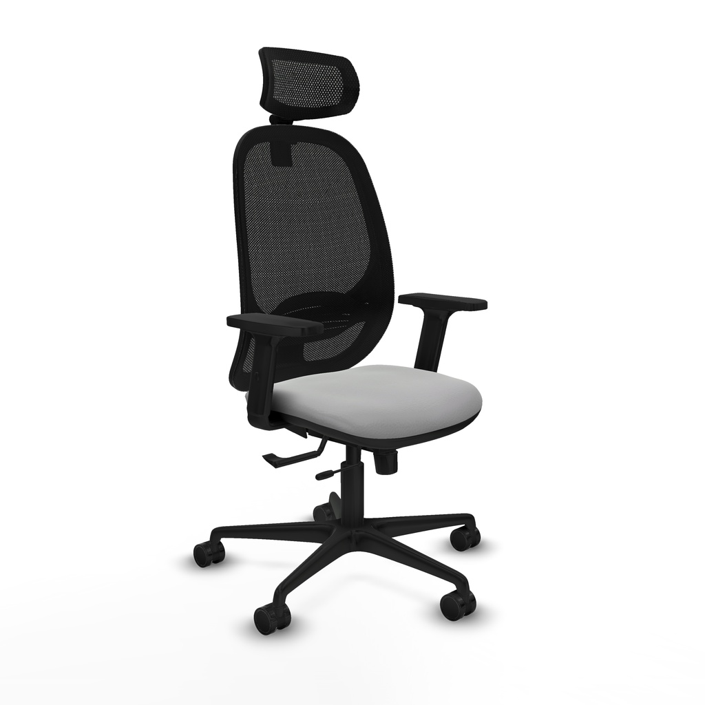 Cilanco traslack malla negra similpiel gris claro brazos 2D base nailon cabecero 2D ruedas 65mm nailon