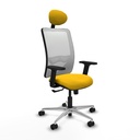 Zulema sincro malla blanca bali amarillo brazos 2D base aluminio cabecero fijo ruedas 65mm nailon