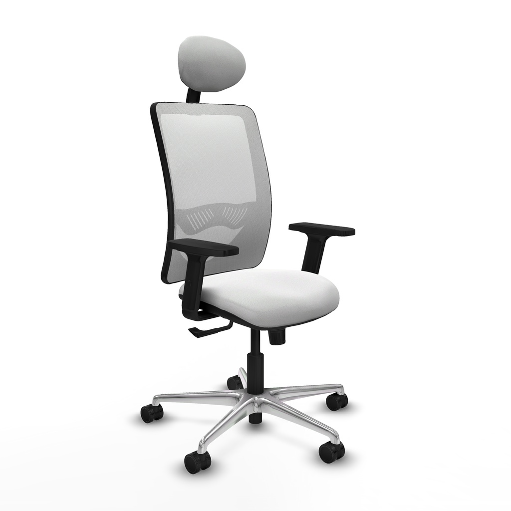 Zulema sincro malla blanca bali blanco brazos 2D base aluminio cabecero fijo ruedas 65mm nailon