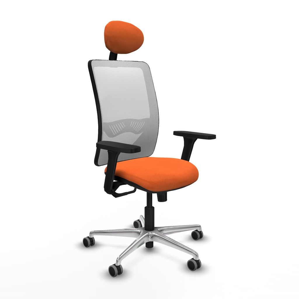 Zulema sincro malla blanca bali naranja brazos 3D base aluminio cabecero fijo ruedas 65mm engomadas
