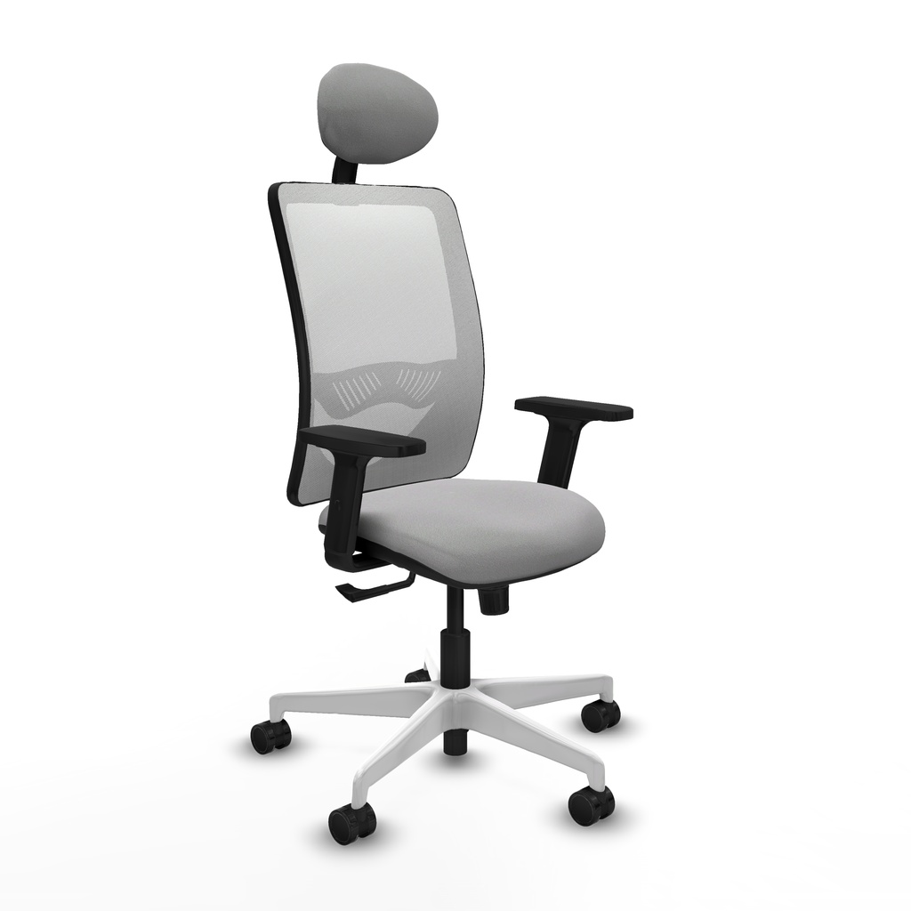 Zulema sincro malla blanca bali gris claro brazos 2D base blanca cabecero fijo ruedas 65mm nailon