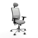Zulema sincro malla blanca bali gris claro brazos 2D base aluminio cabecero fijo ruedas 65mm engomadas
