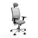 Zulema sincro malla blanca bali gris claro brazos 2D base aluminio cabecero fijo ruedas 65mm nailon