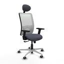 Zulema sincro malla blanca bali gris oscuro brazos 2D base aluminio cabecero fijo ruedas 65mm engomadas