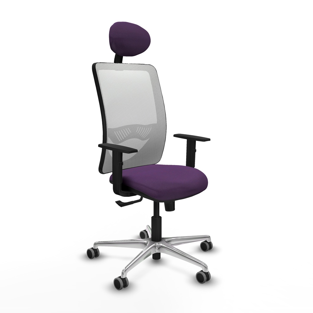 Zulema sincro malla blanca bali morado brazos 1D base aluminio cabecero fijo ruedas 65mm engomadas