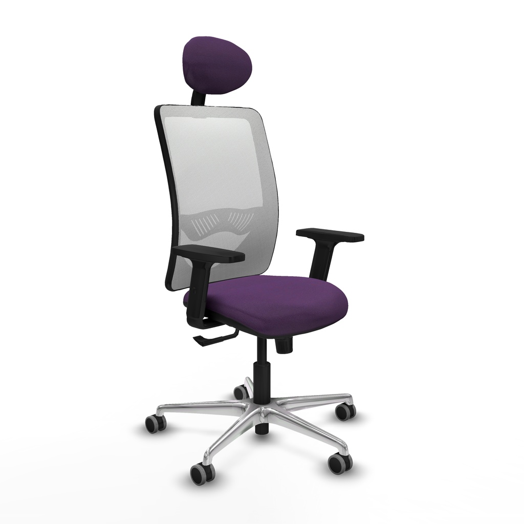 Zulema sincro malla blanca bali morado brazos 2D base aluminio cabecero fijo ruedas 65mm engomadas