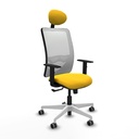 Zulema sincro malla blanca similpiel amarillo brazos 1D base blanca cabecero fijo ruedas 65mm engomadas