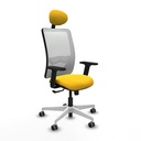 Zulema sincro malla blanca similpiel amarillo brazos 2D base blanca cabecero fijo ruedas 65mm engomadas