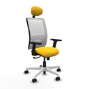 Zulema sincro malla blanca similpiel amarillo brazos 2D base blanca cabecero fijo ruedas 65mm nailon