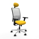 Zulema sincro malla blanca similpiel amarillo brazos 3D base blanca cabecero fijo ruedas 65mm nailon