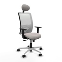 Zulema sincro malla blanca similpiel blanco brazos 1D base aluminio cabecero fijo ruedas 65mm nailon