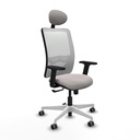 Zulema sincro malla blanca similpiel blanco brazos 2D base blanca cabecero fijo ruedas 65mm engomadas