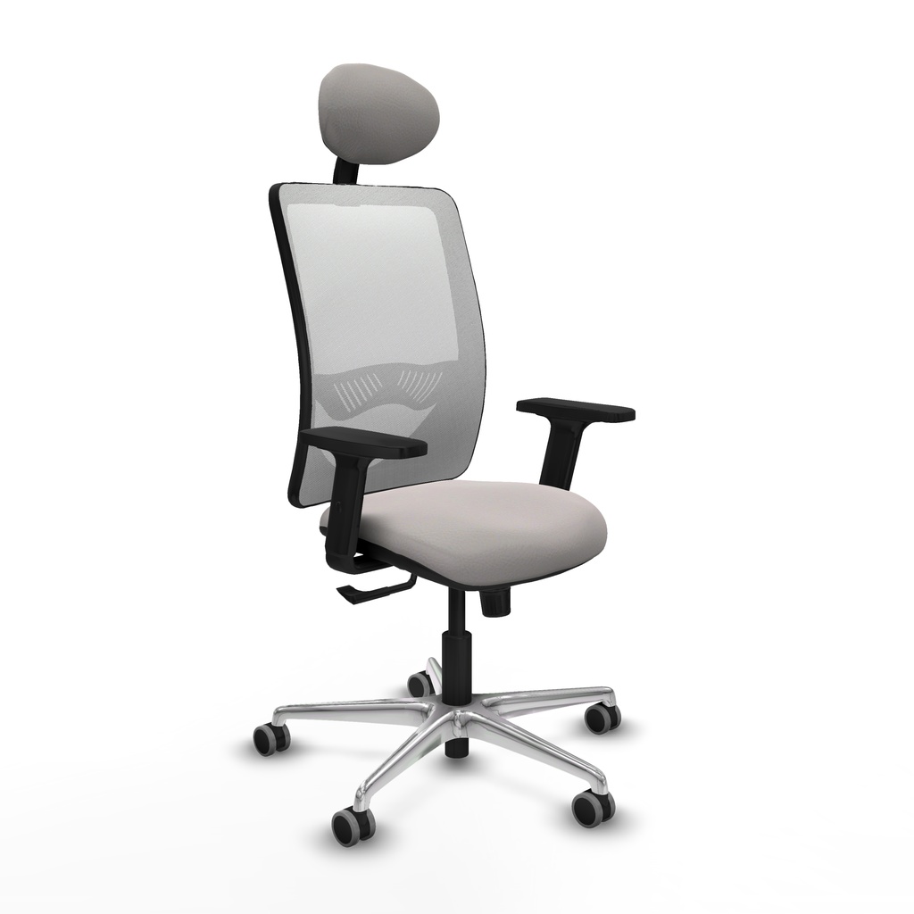 Zulema sincro malla blanca similpiel blanco brazos 2D base aluminio cabecero fijo ruedas 65mm engomadas