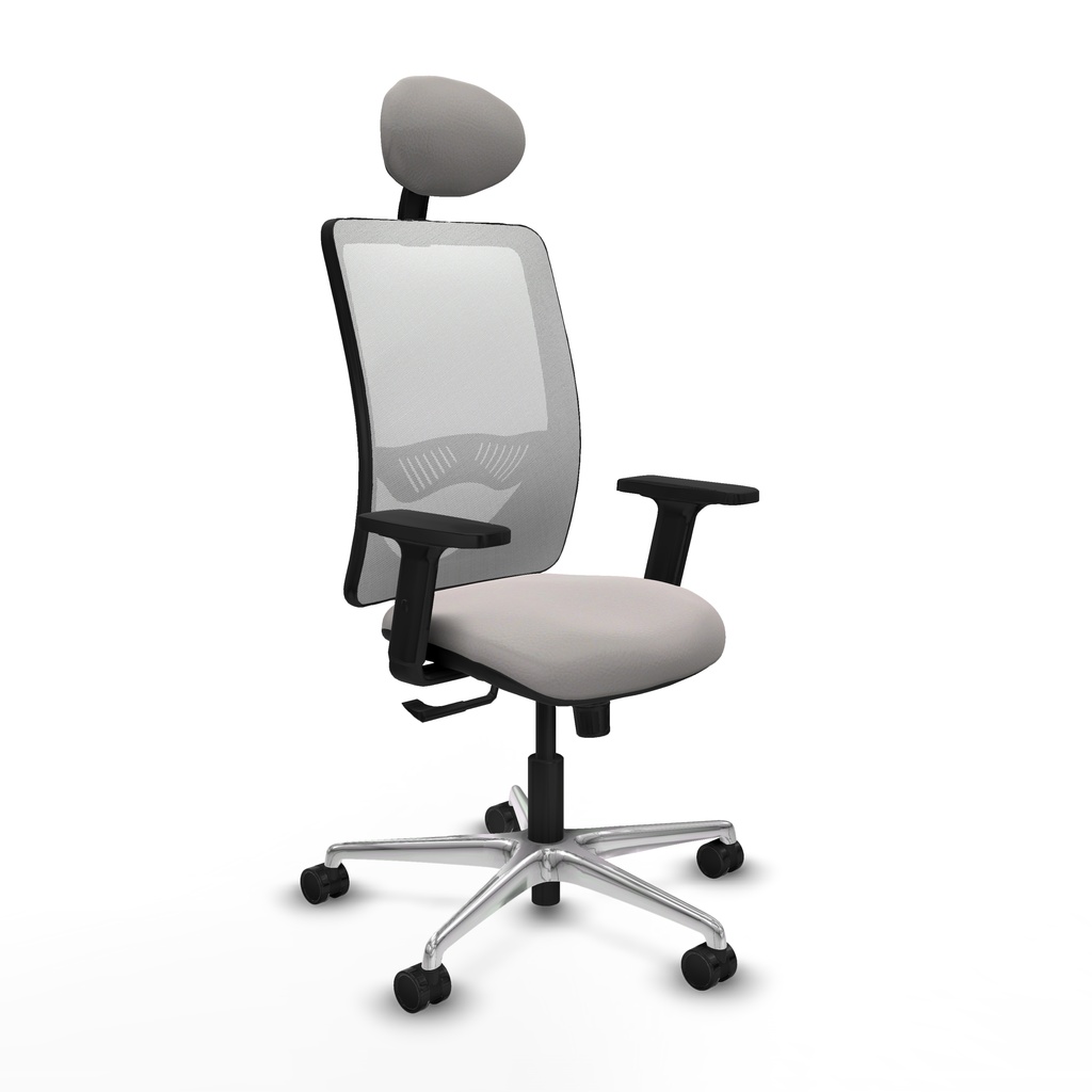 Zulema sincro malla blanca similpiel blanco brazos 2D base aluminio cabecero fijo ruedas 65mm nailon