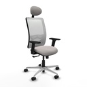 Zulema sincro malla blanca similpiel blanco brazos 2D base aluminio cabecero fijo ruedas 65mm nailon