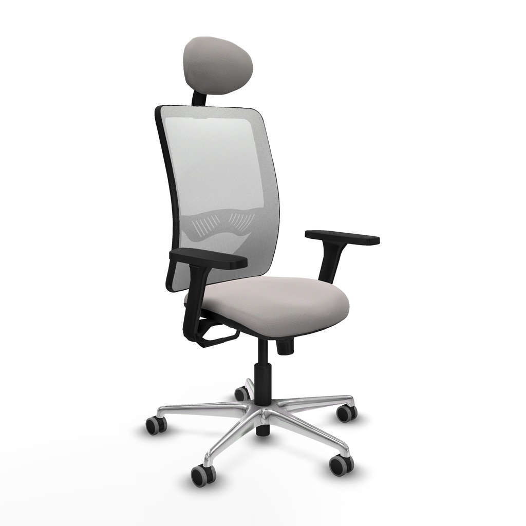Zulema sincro malla blanca similpiel blanco brazos 3D base aluminio cabecero fijo ruedas 65mm engomadas