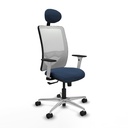 Zulema sincro malla blanca similpiel azul marino brazos blancos base aluminio cabecero fijo ruedas 65mm nailon