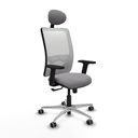 Zulema sincro malla blanca similpiel gris brazos 2D base aluminio cabecero fijo ruedas 65mm engomadas