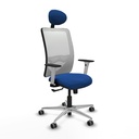 Zulema sincro malla blanca similpiel azul brazos blancos base aluminio cabecero fijo ruedas 65mm engomadas