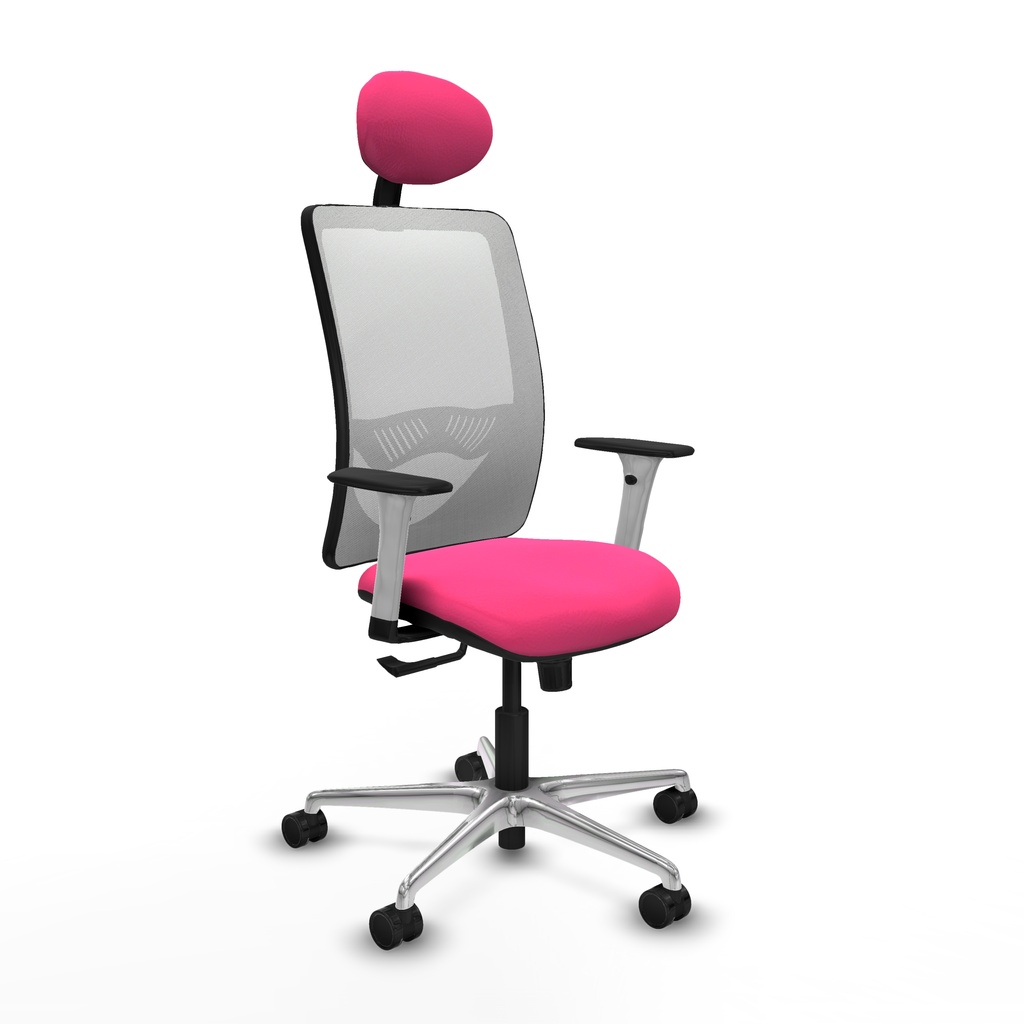 Zulema sincro malla blanca similpiel rosa brazos blancos base aluminio cabecero fijo ruedas 65mm nailon