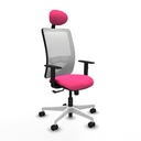 Zulema sincro malla blanca similpiel rosa brazos 1D base blanca cabecero fijo ruedas 65mm nailon