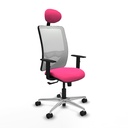 Zulema sincro malla blanca similpiel rosa brazos 1D base aluminio cabecero fijo ruedas 65mm nailon