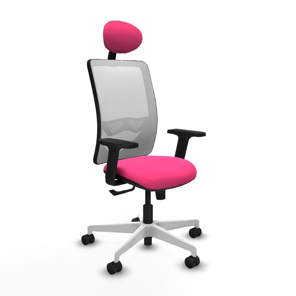 Zulema sincro malla blanca similpiel rosa brazos 2D base blanca cabecero fijo ruedas 65mm nailon